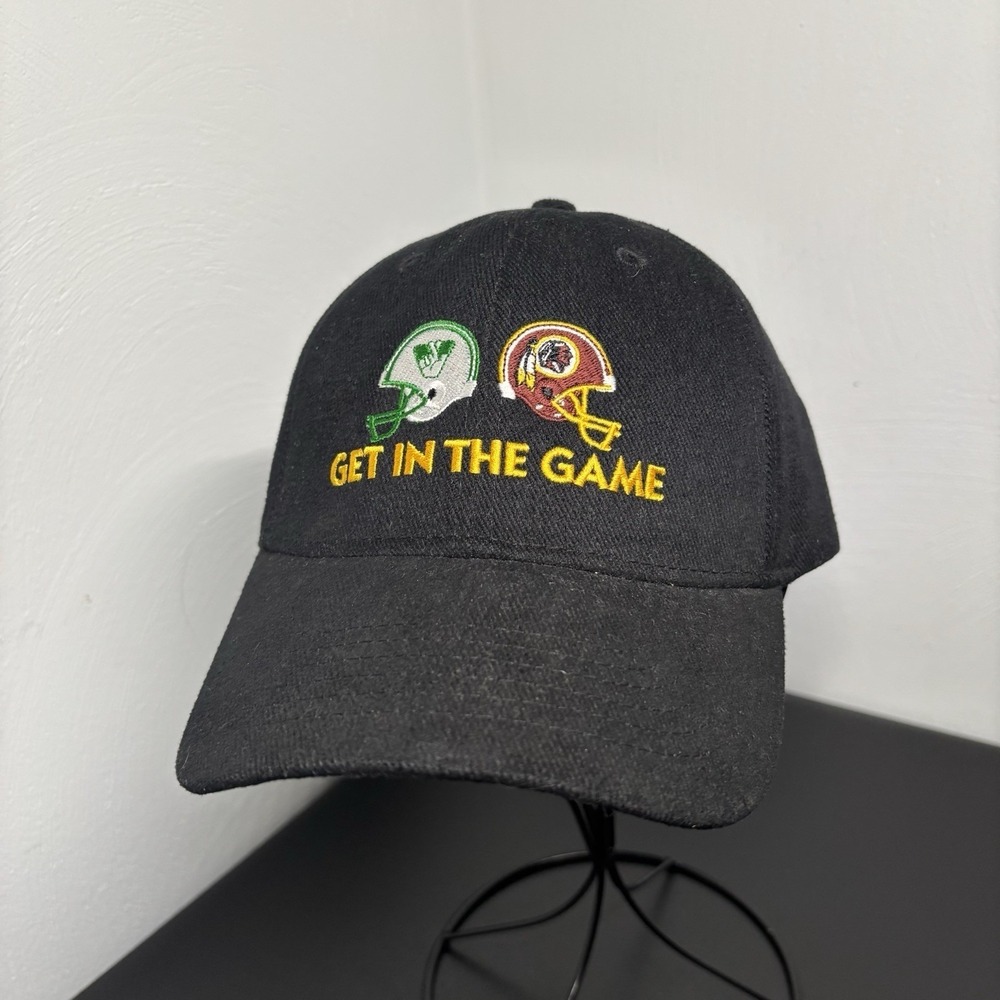 Vintage Washington Redskin Lottery Black Cap Hat "Get in the Game" NFL Apparel